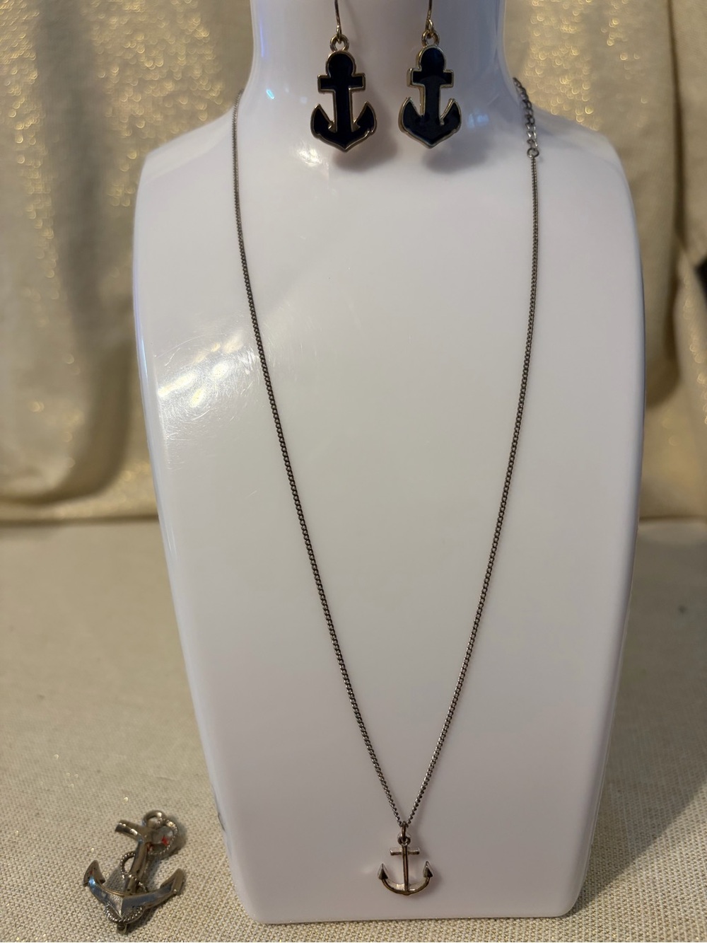 Nautical Anchor Pendant Necklace, Earrings Set and Brooch